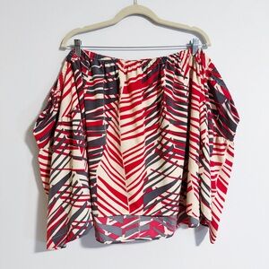 Manuhealii - Red Gray and Cream Off the Shoulder Long Sleeve Blouse